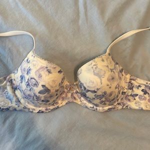 Body by Victoria Secret White and Blue Floral Lined Demi Bra 34 C